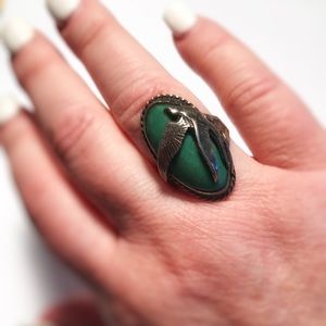 Vintage Nat American Nat Green Turq Ring w/ Bird